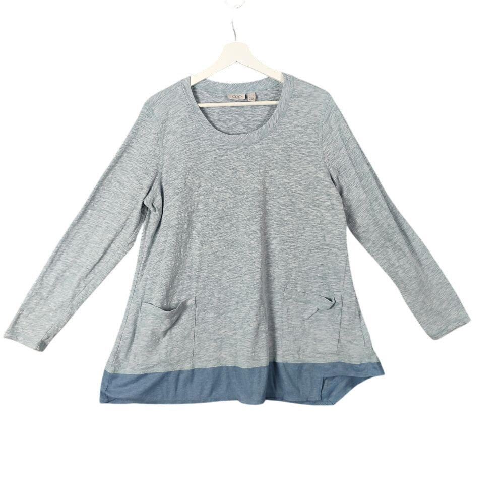 LOGO Lori Goldstein Tunic Top Long Sleeve Front‎ Pocket Heather Blue Women SZ XL